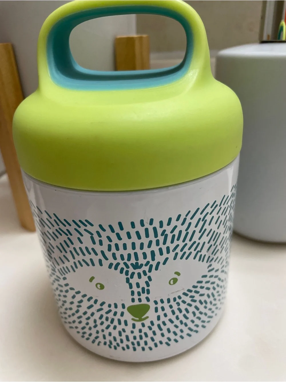 Insulated Food Jar with Lime Green Lid and Teal Pattern